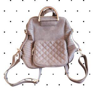 Grey Backpack purse with carry handles and adjustable straps